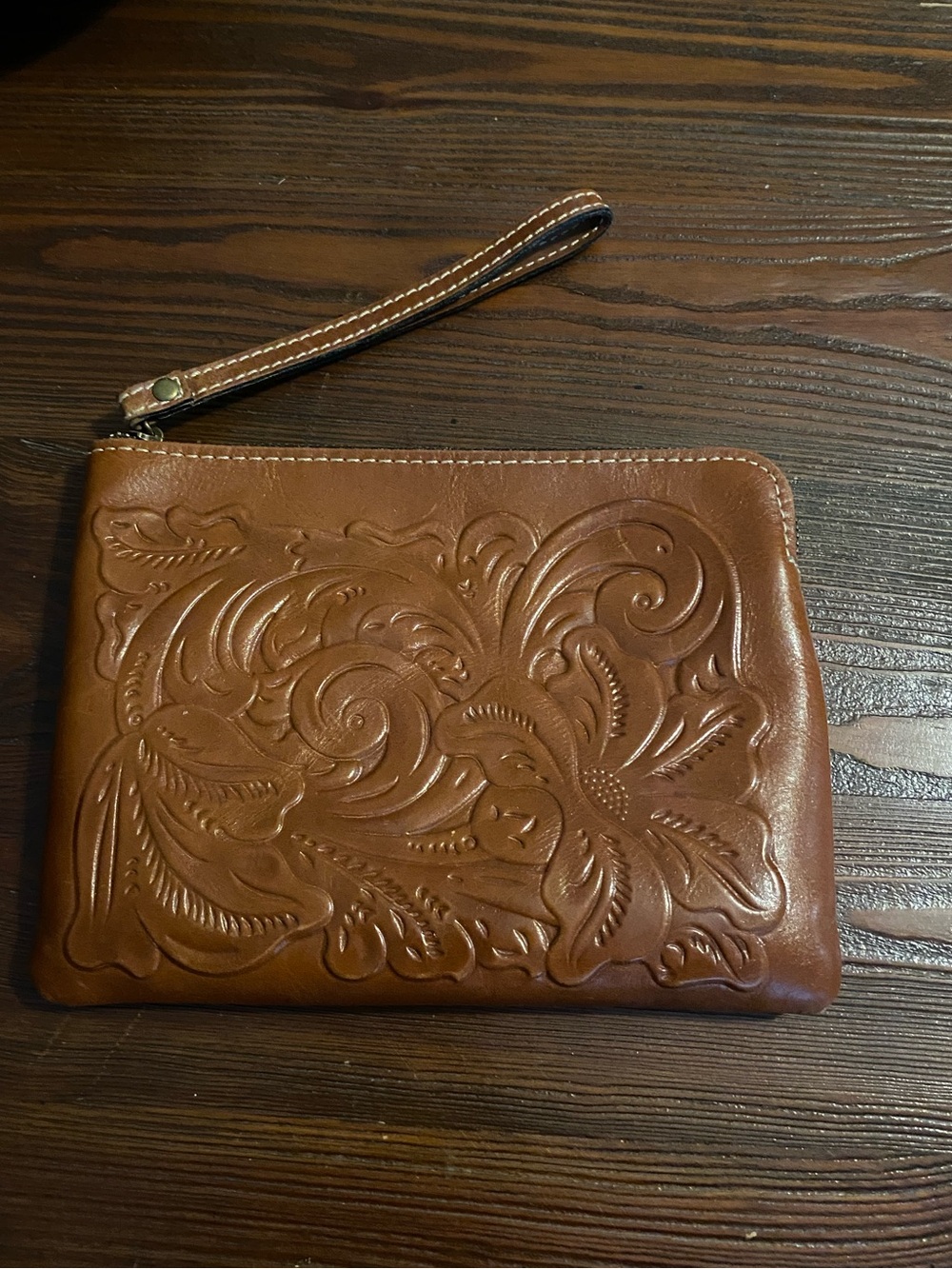 PATRICIA NASH- 2 Embossed Brown Leather Wristlets, Clutch - Picture 3 of 16